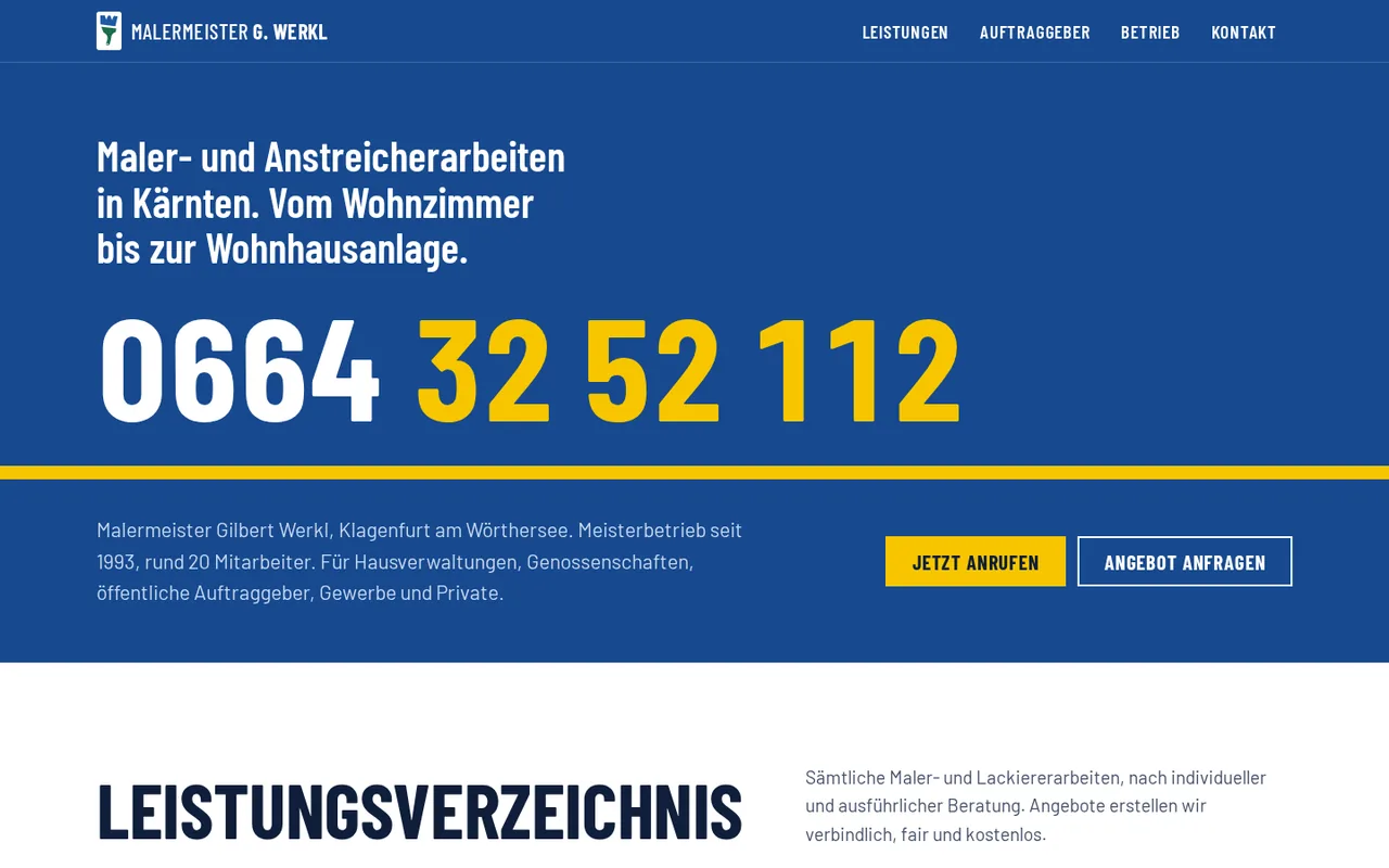 Vorschau Entwurf 3: blaue Fläche mit großer gelber Telefonnummer